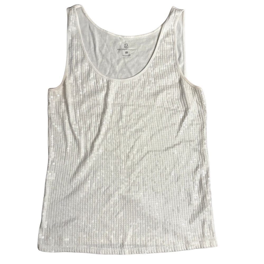 New York & Company White Ribbed Sequin Tank Top - Picture 2 of 5